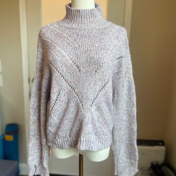 Line The Label Cotton Blend Uma Open Knit Marled Purple Pointelle Sweater Sz S - Picture 3 of 14